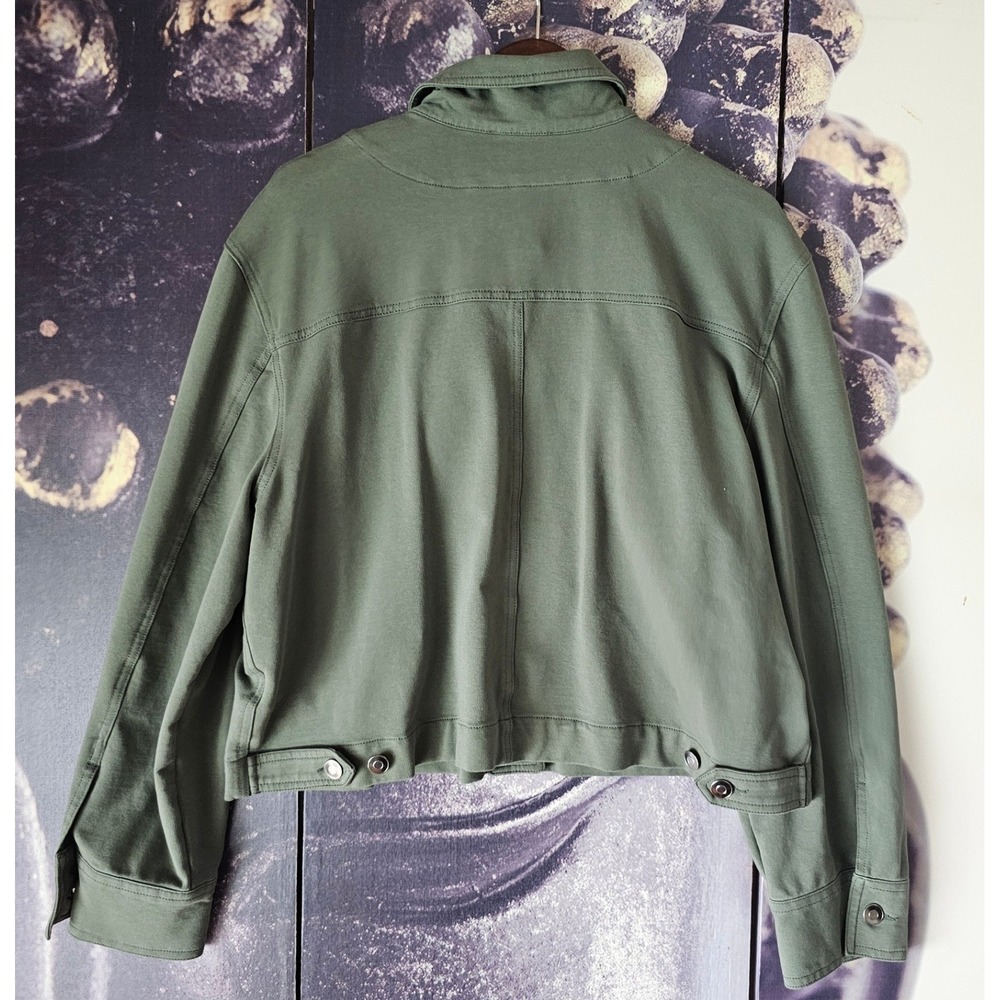 Nanette Lepore Olive Green Button Front Cotton Blend Utility Jacket Knit Size XL - Picture 7 of 8